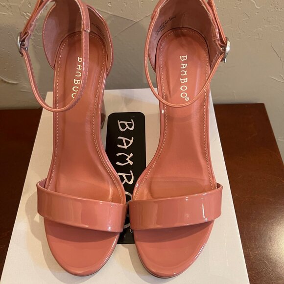 Women's Bamboo Pink Patent Wedge Sandals - Ankle Strap - Size 6.5 - Picture 2 of 6